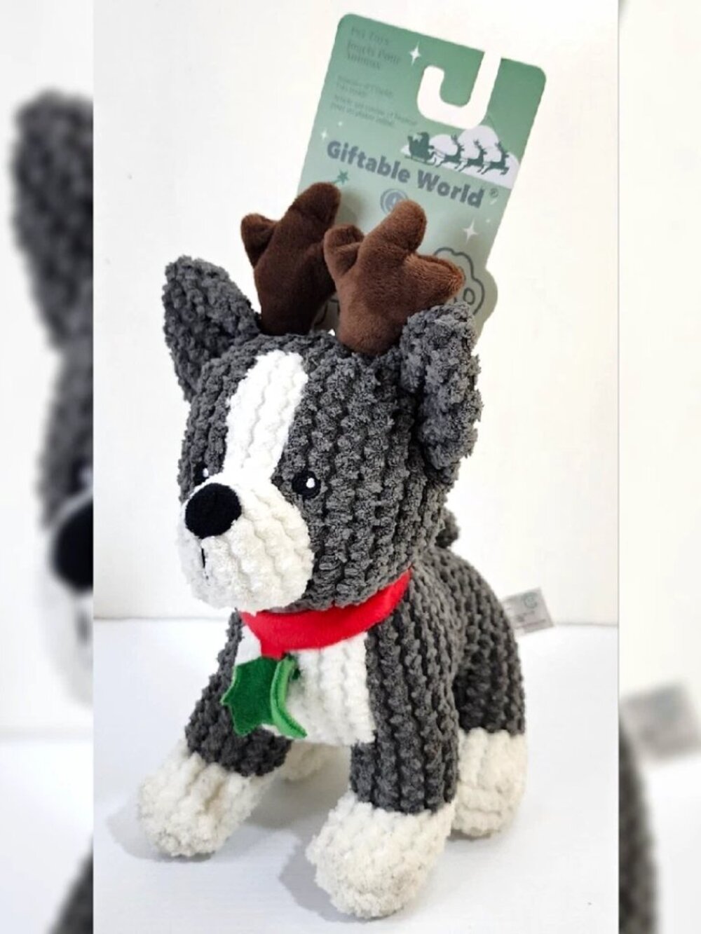 Giftable World Squeaky Plush Reindeer Stuffed Dog Toy, Holiday Model, S